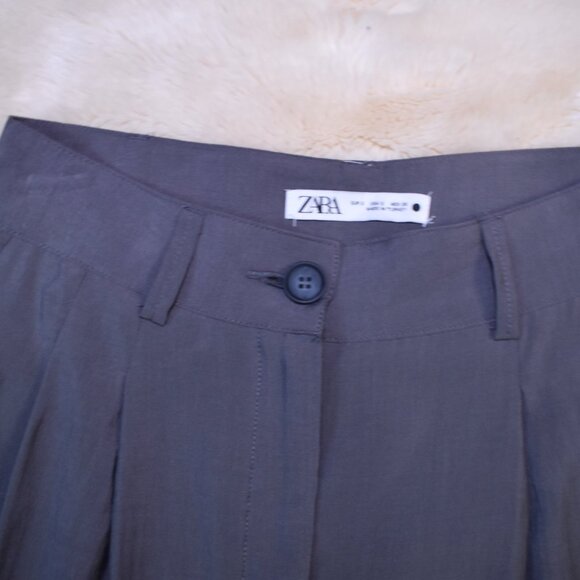 Zara Super High Rise Wide Leg Cropped Gray Dress Pants Women’s Small Work Chic - Picture 7 of 13